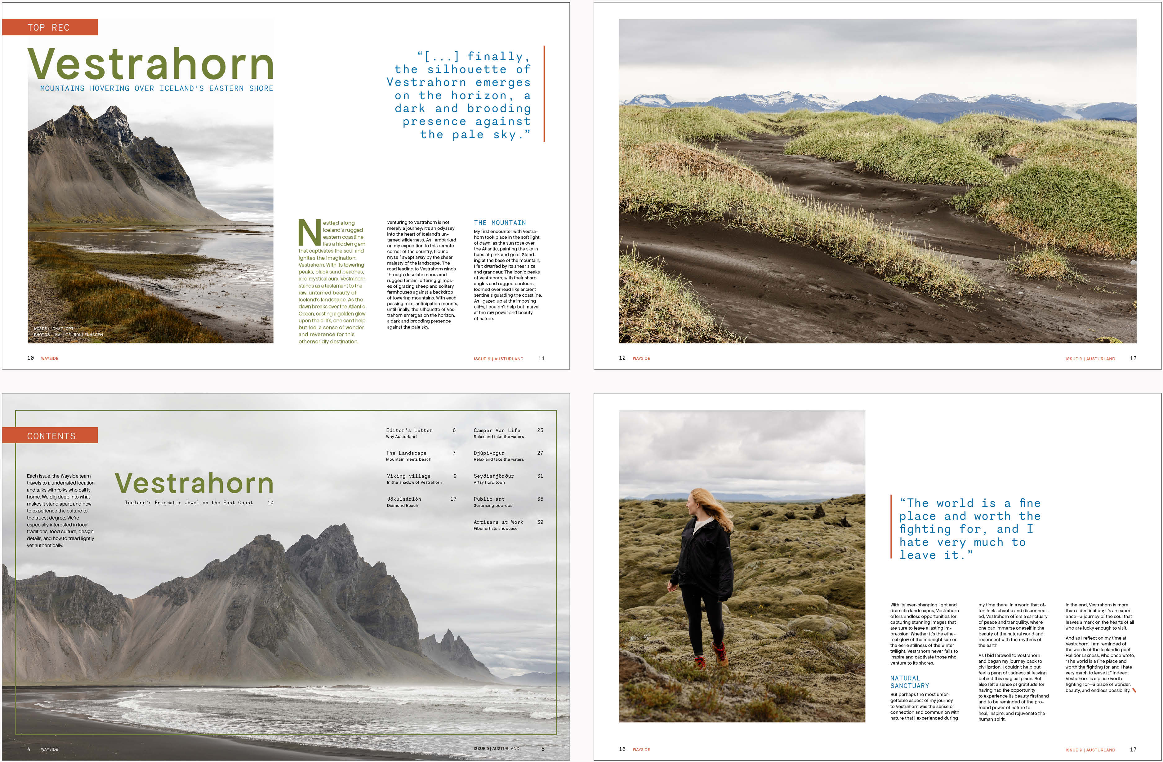 Four examples of magazine spreads