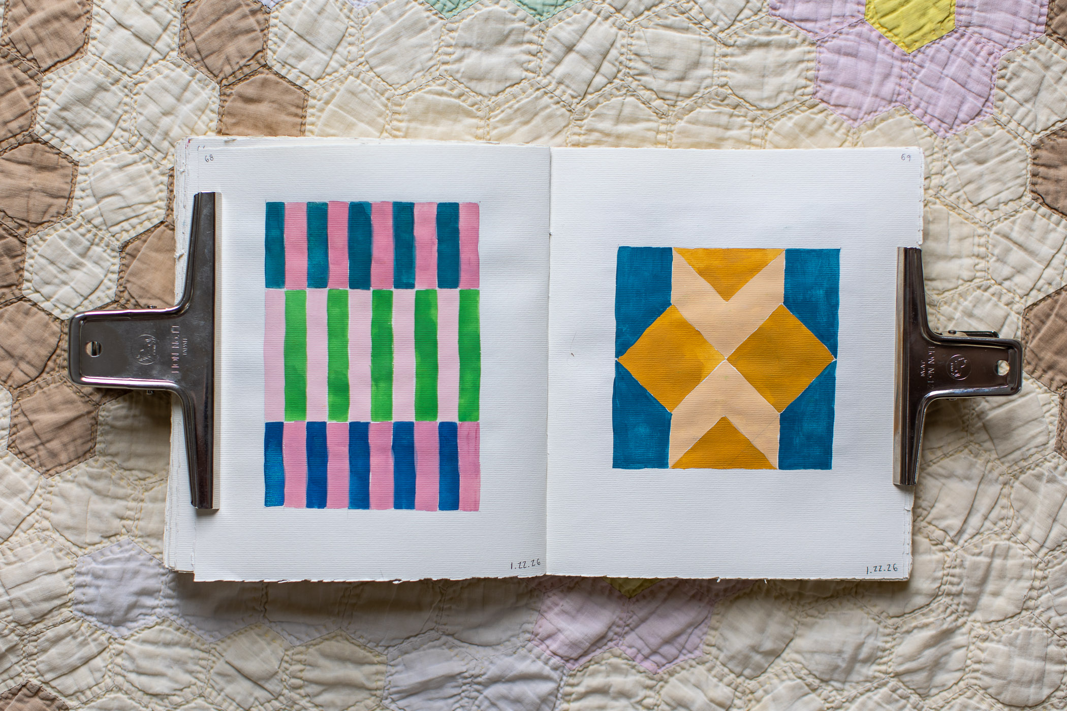 sketchbook geometric guache paintings