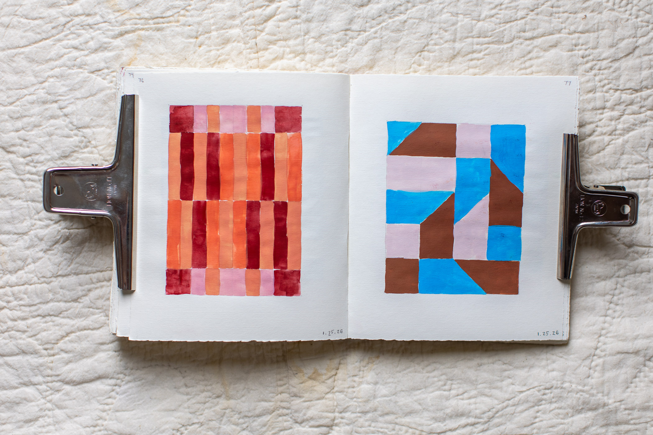 sketchbook geometric guache paintings