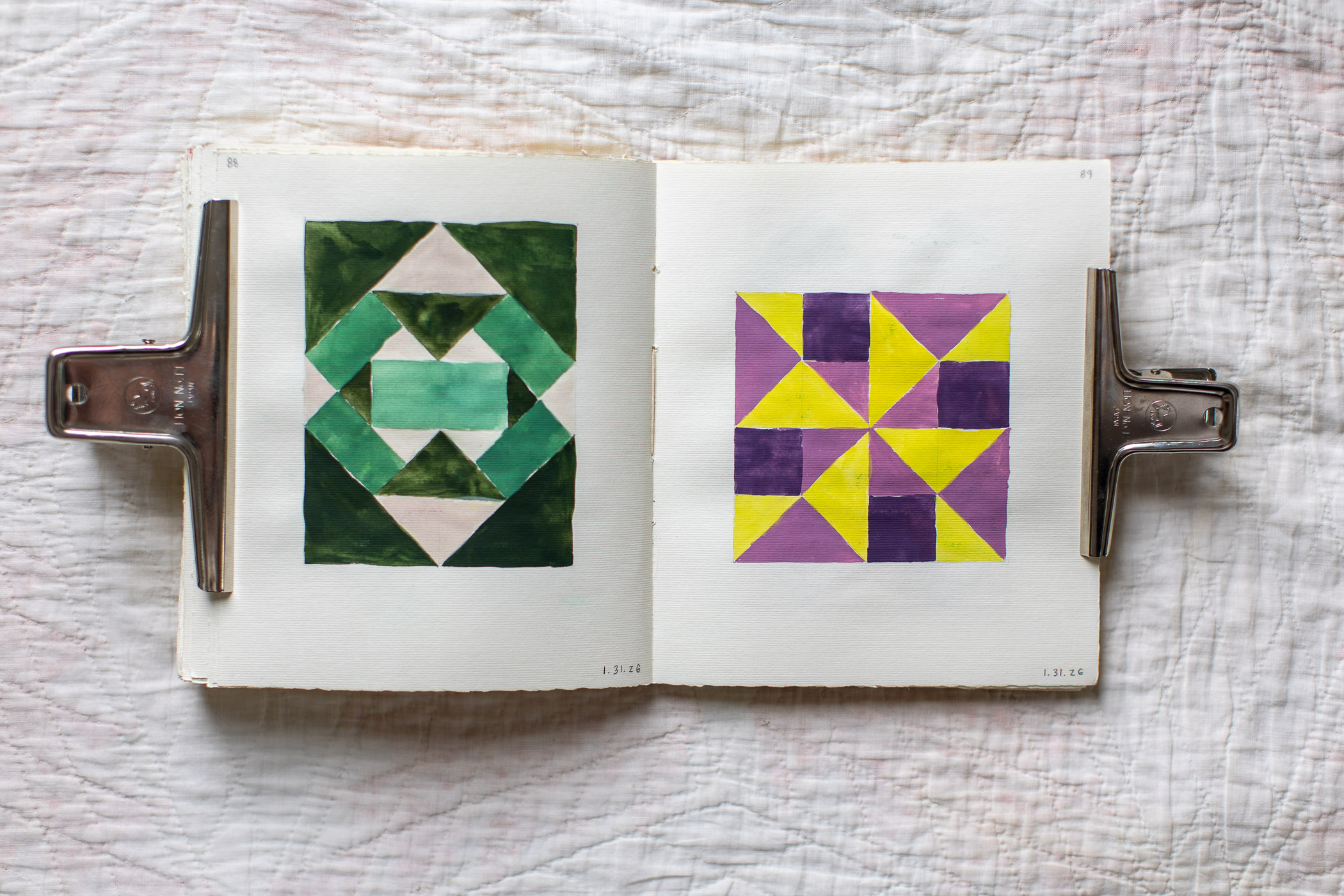sketchbook geometric guache paintings
