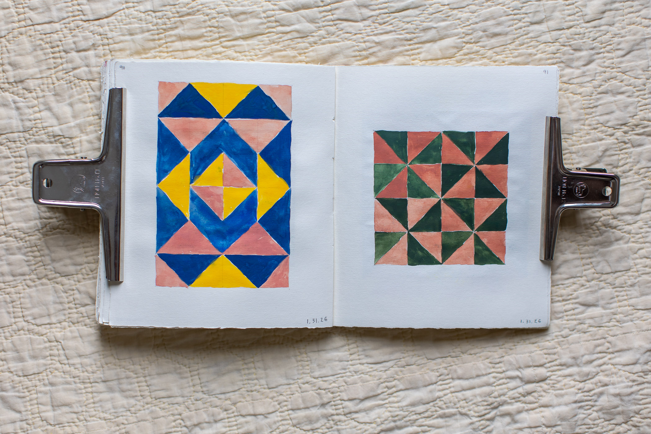sketchbook geometric guache paintings