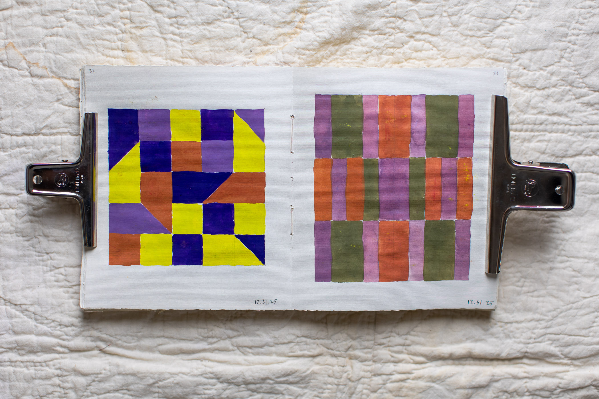 sketchbook geometric guache paintings