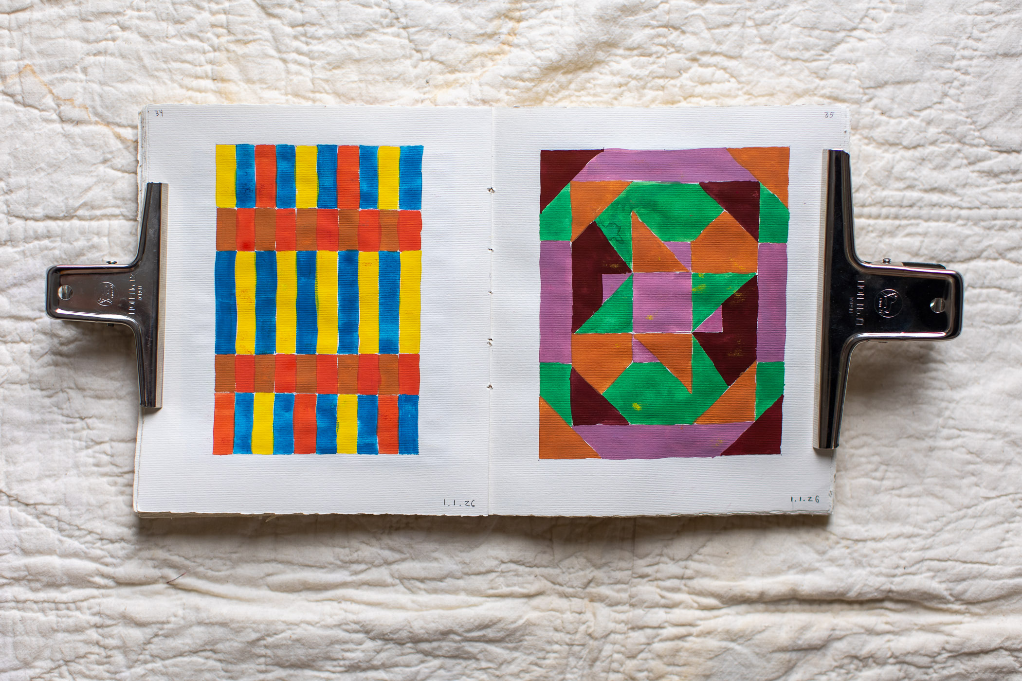 sketchbook geometric guache paintings