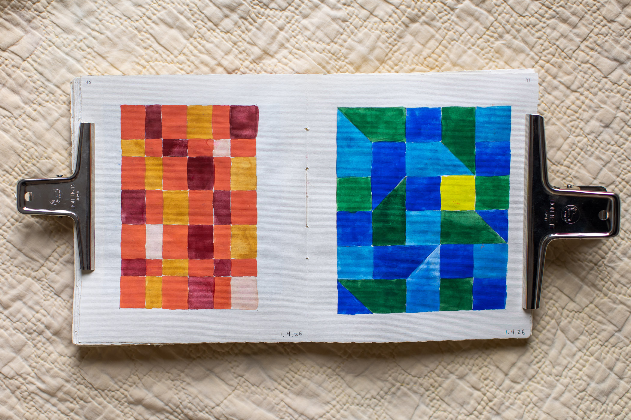 sketchbook geometric guache paintings