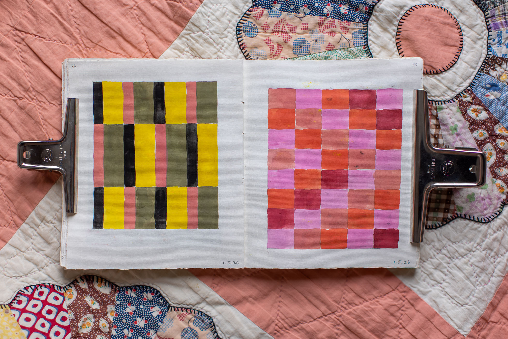 sketchbook geometric guache paintings