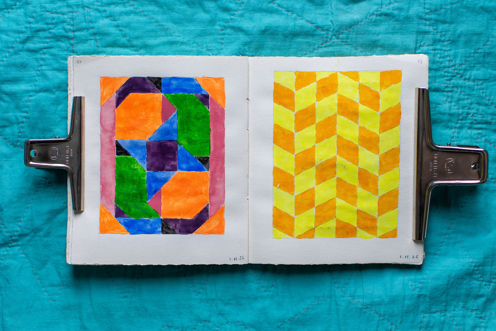 sketchbook geometric guache paintings
