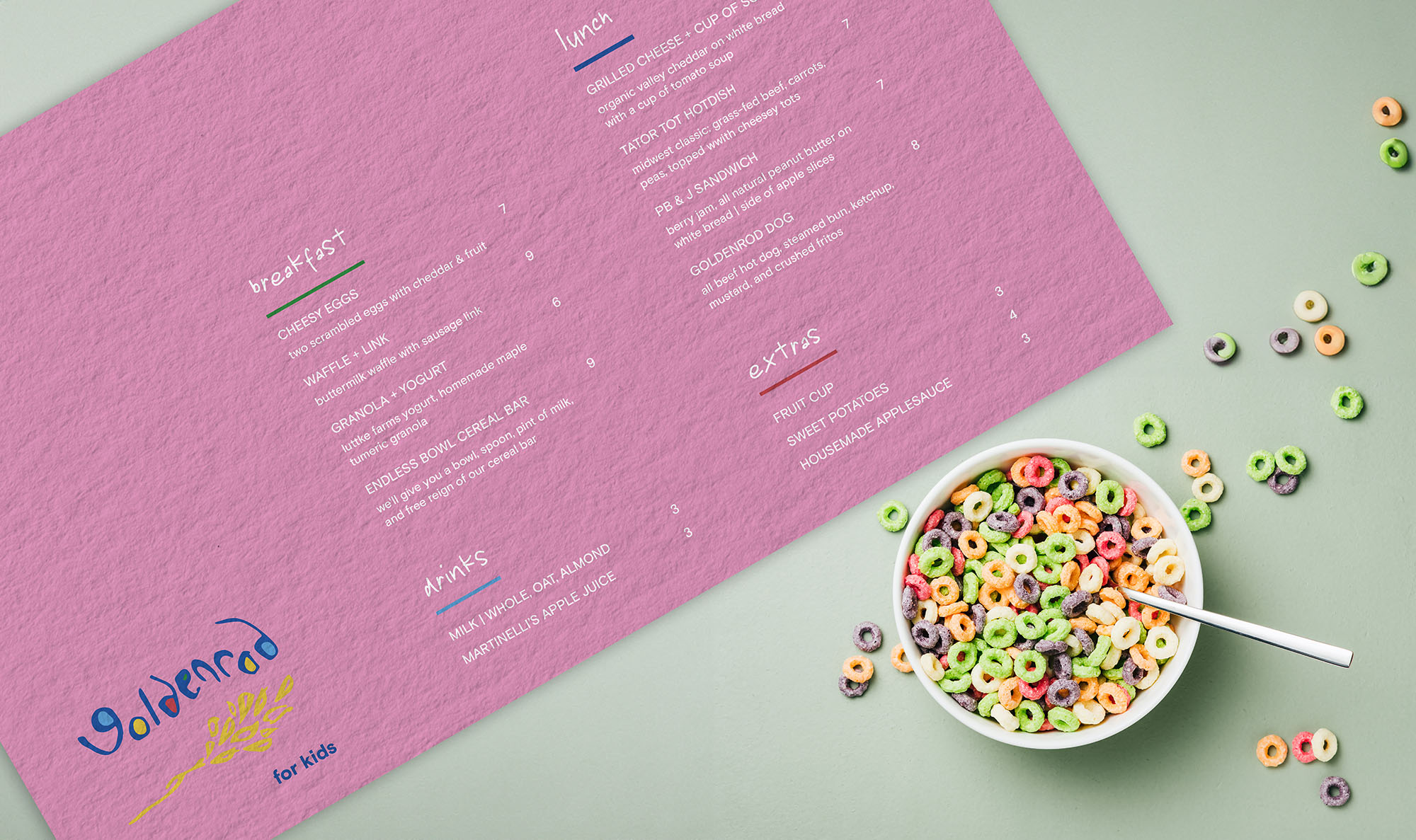 kids menu mockup on table with cereal