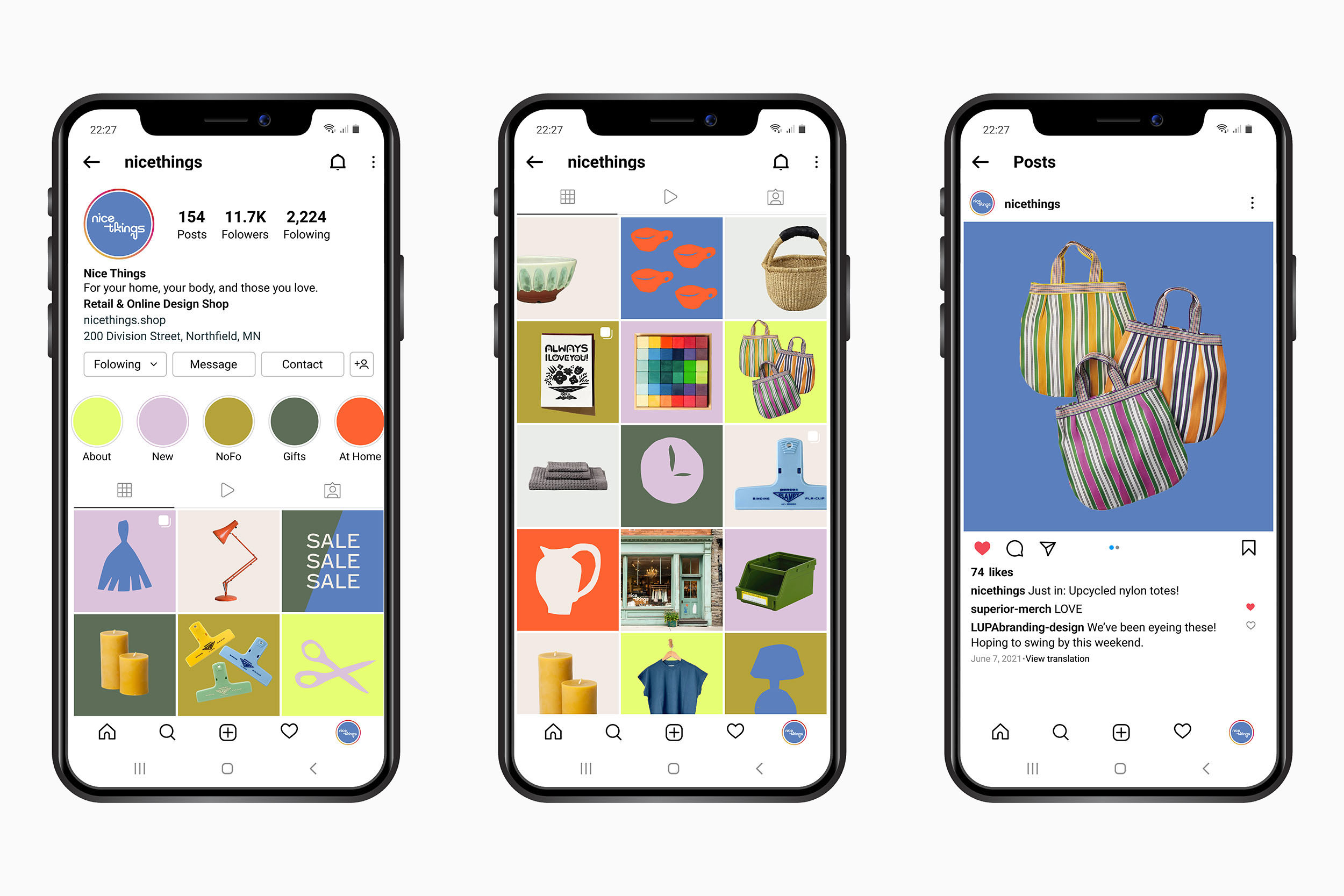 three phones showing instagram mockup