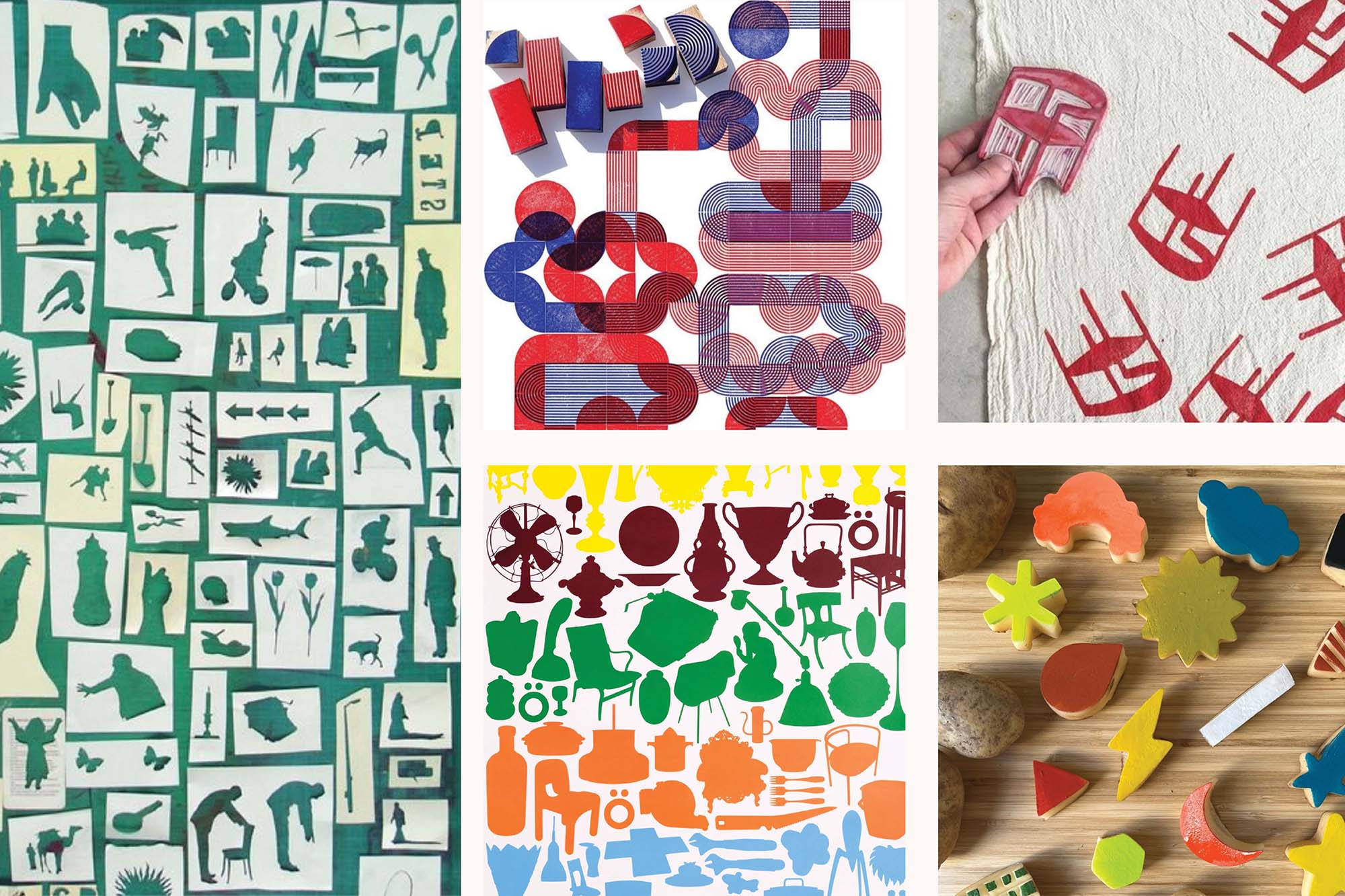 five inspiration images of different blocky, colorful designs