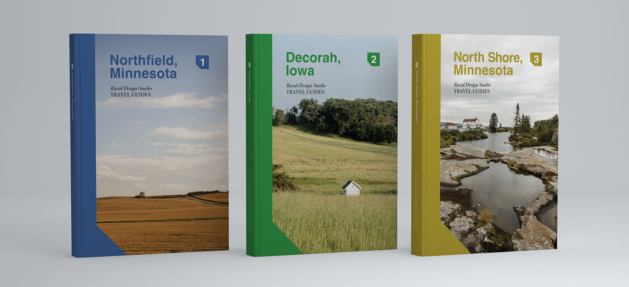 Three different covers of rural travel guide