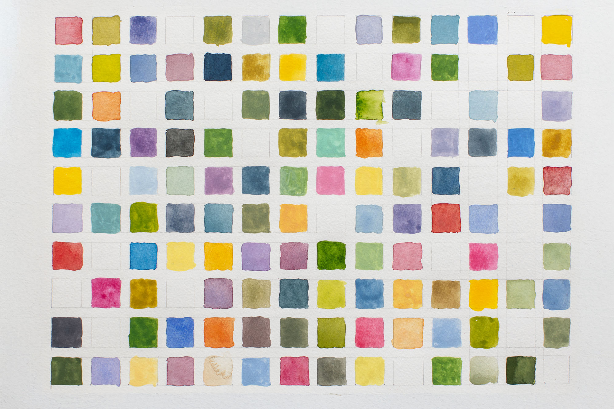watercolor painting of different colored squares